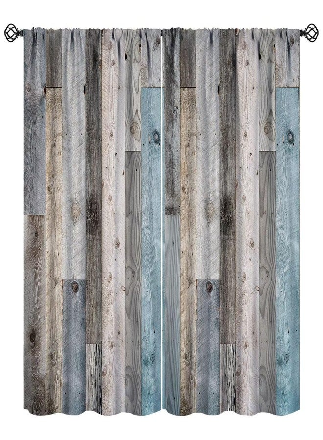 YCness Old Plank Door Curtains Rustic Farmhouse Wooden Cabin Rural Theme Art Printed Window Drapes for Bedroom Living Room Kitchen Decor Fabric Set 2 Panel 42x45 Inch 30% Shading Rate - Image 1